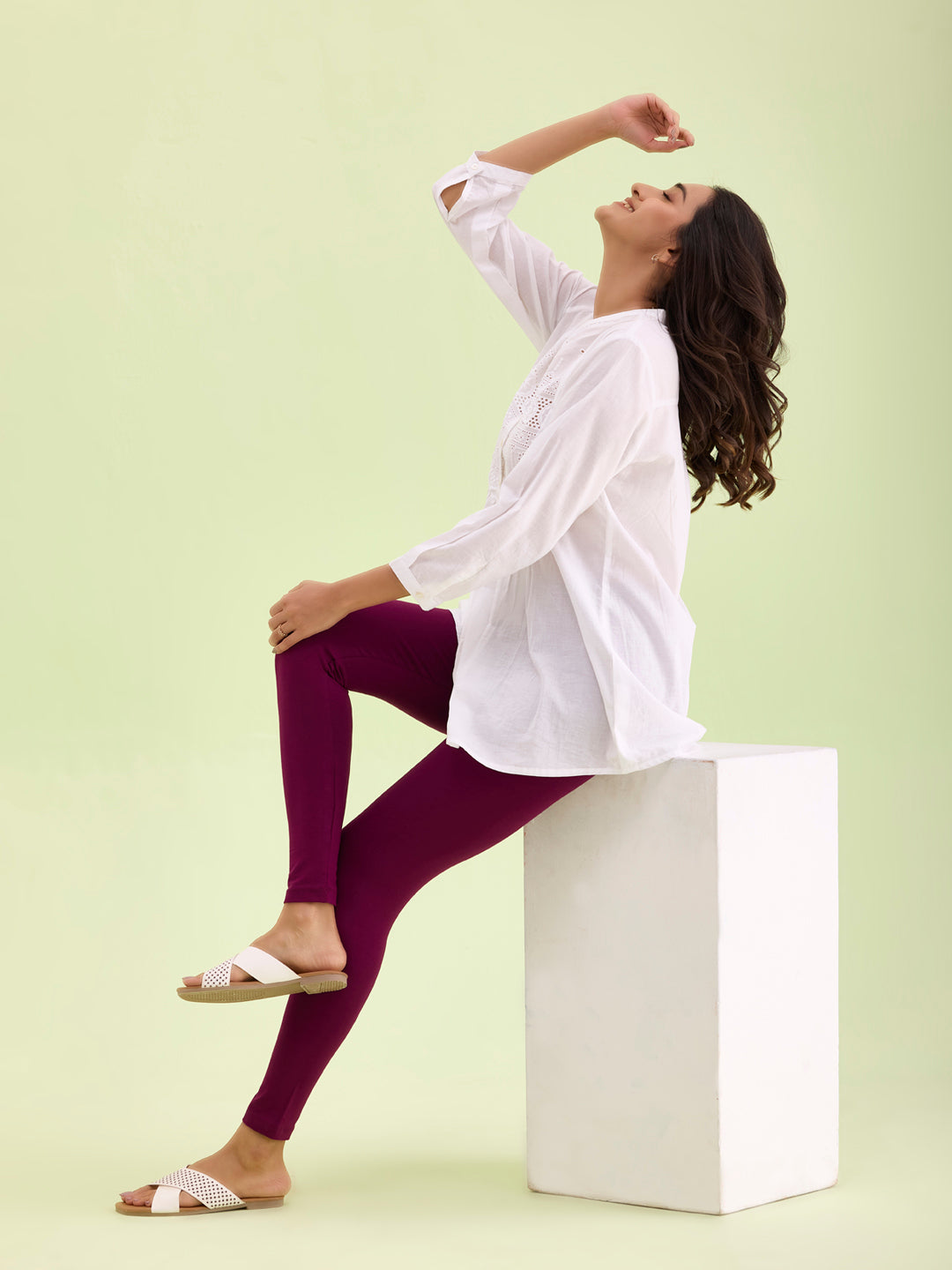 Plum Cotton Stretch Ankle Length Leggings