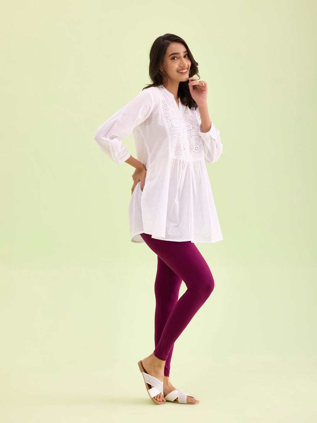 Plum Cotton Stretch Ankle Length Leggings