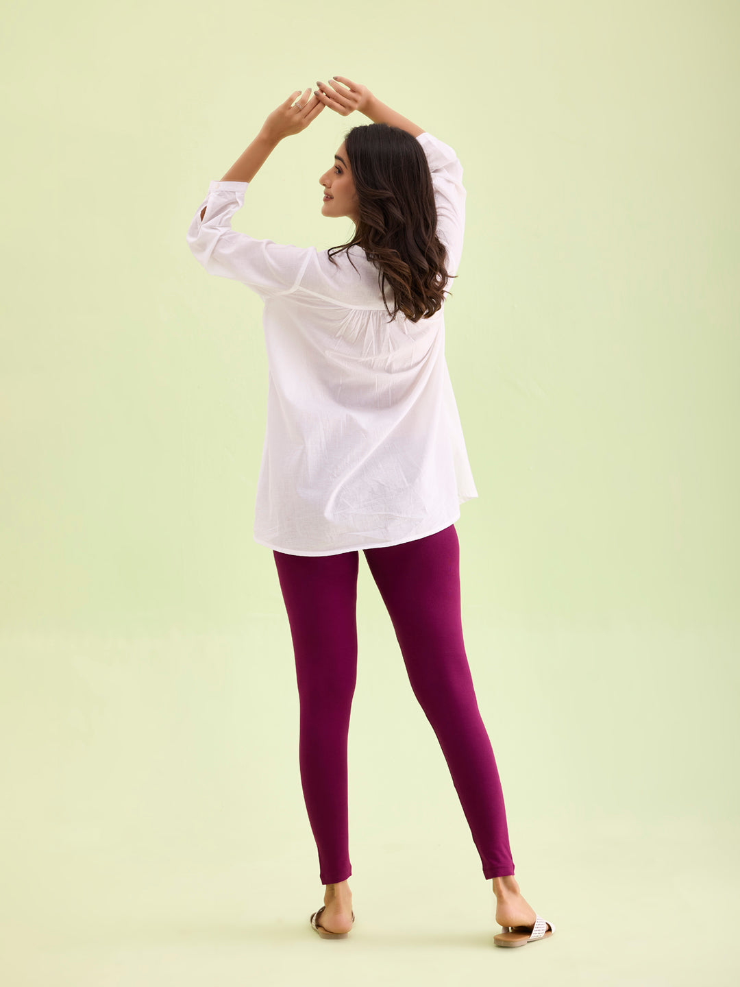 Plum Cotton Stretch Ankle Length Leggings