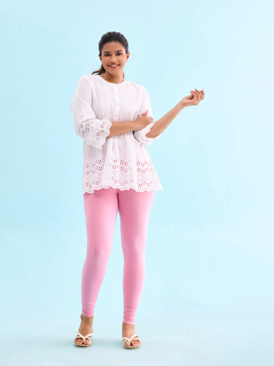 Rose Cotton Stretch Ankle Length Leggings
