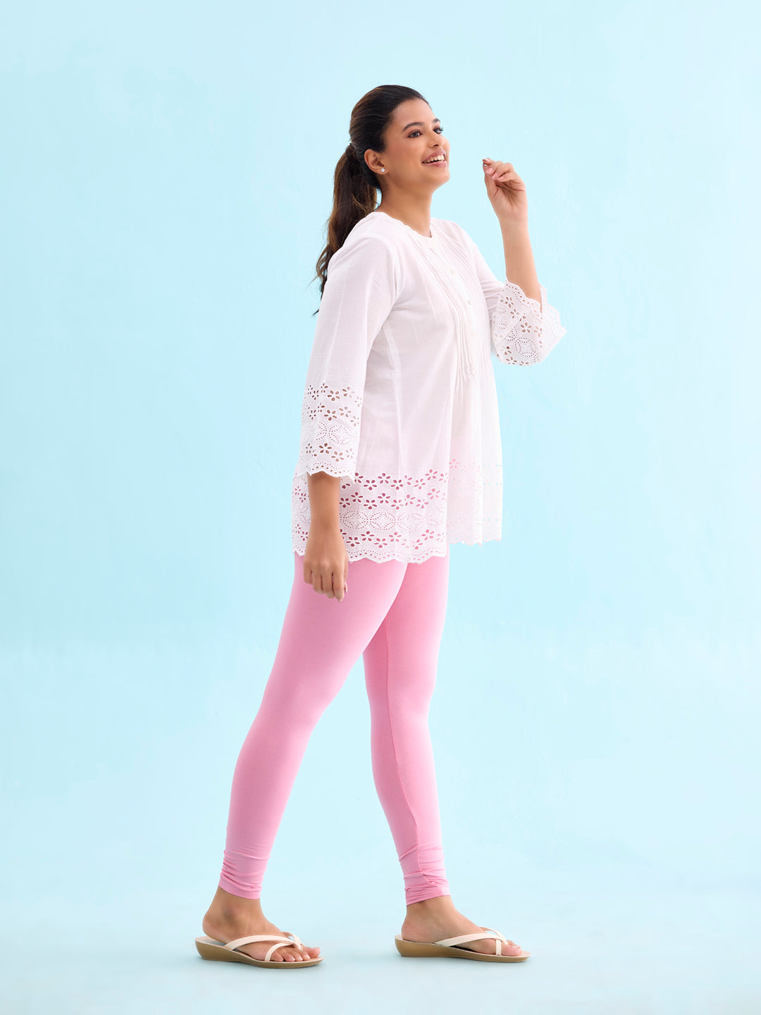 Rose Cotton Stretch Ankle Length Leggings