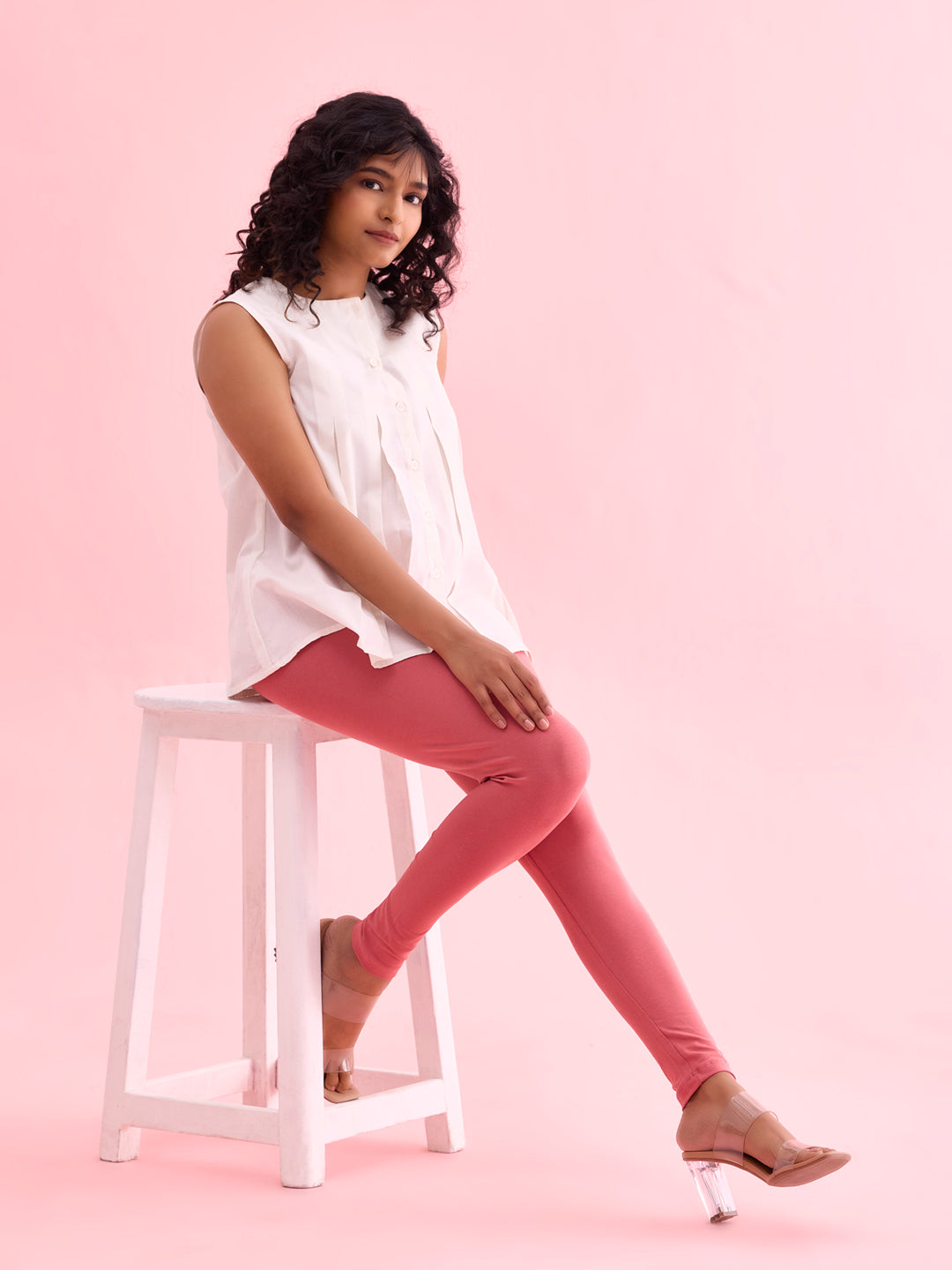 Rusty Pink Cotton Stretch Ankle Length Leggings