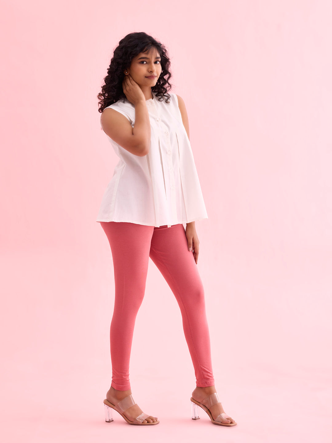 Rusty Pink Cotton Stretch Ankle Length Leggings