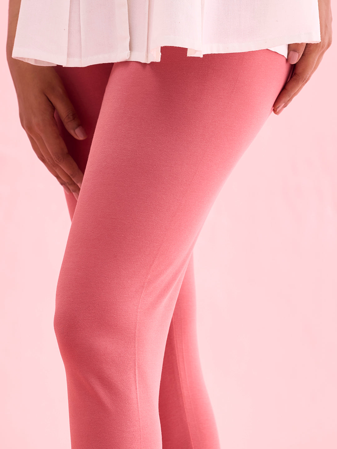 Rusty Pink Cotton Stretch Ankle Length Leggings