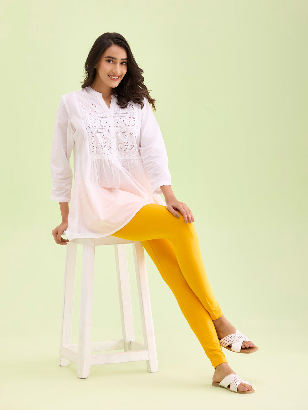 Saffron Cotton Stretch Ankle Length Leggings