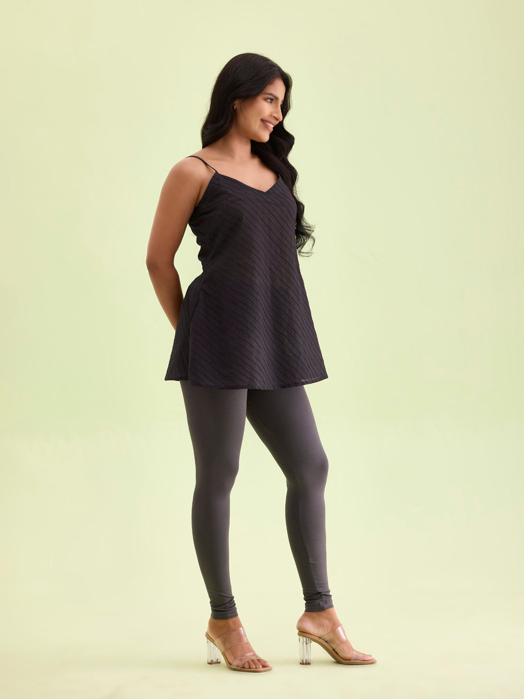 Silver Grey Cotton Stretch Ankle Length Leggings