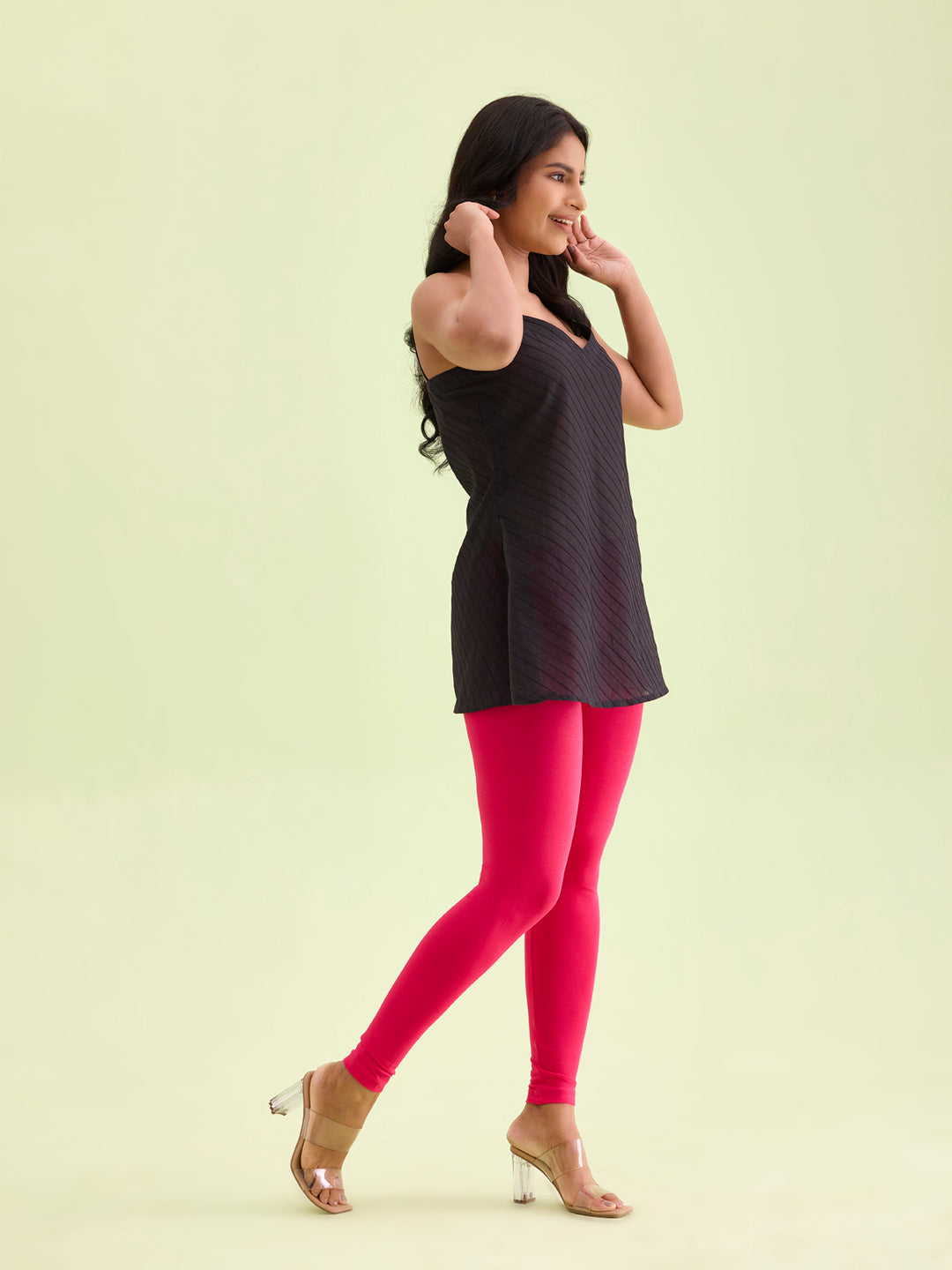 Young Fuchsia Cotton Stretch Ankle Length Leggings