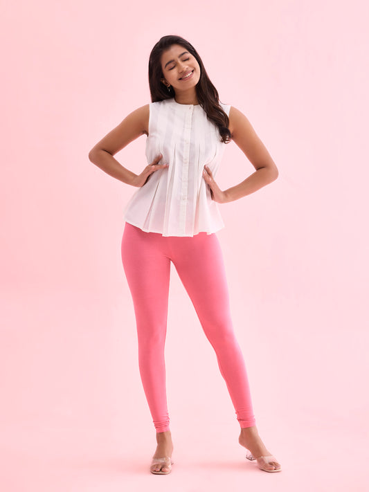 Young Pink Cotton Stretch Ankle Length Leggings