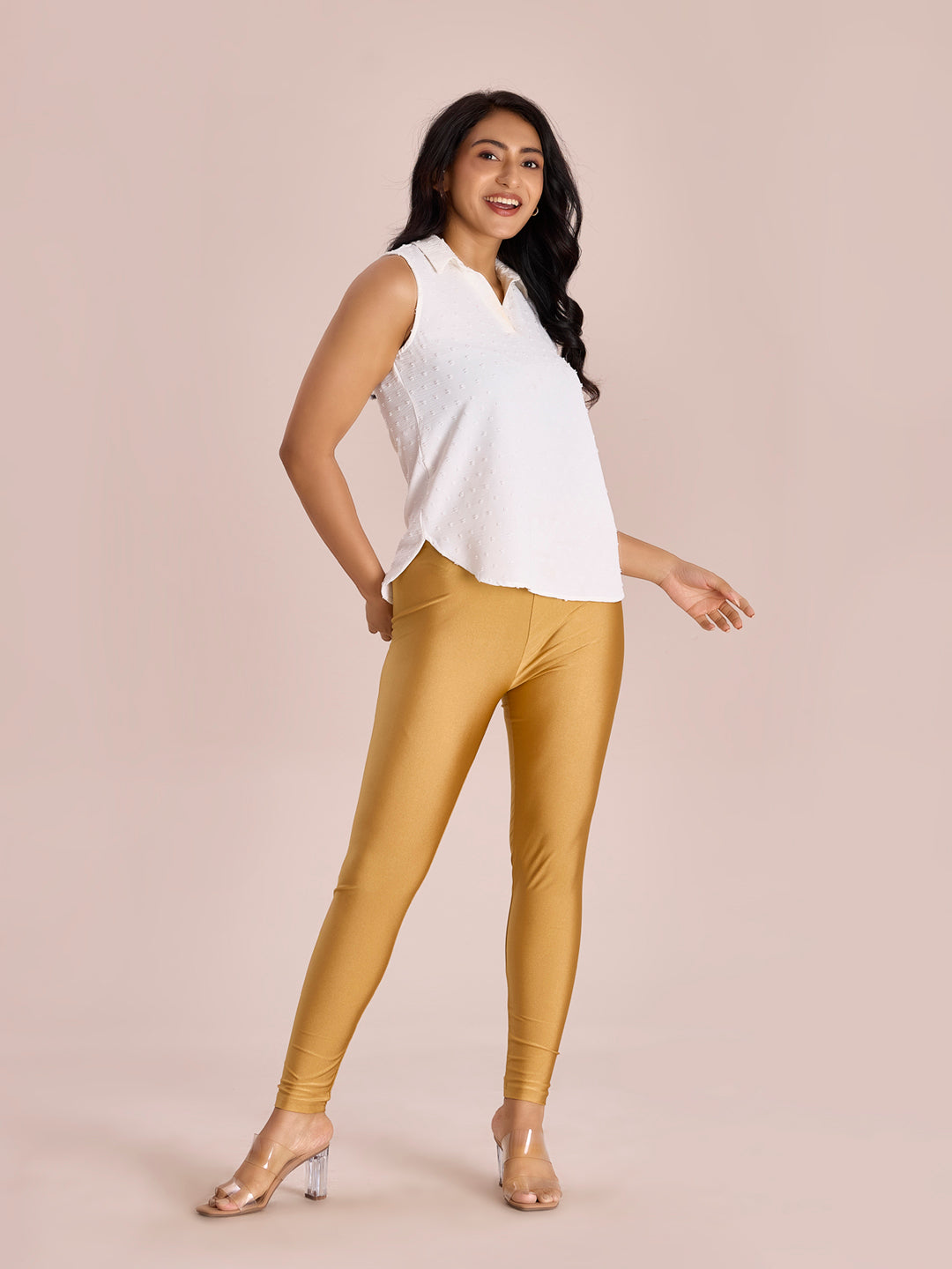 Bright Gold Nylon Stretch Shimmer Leggings