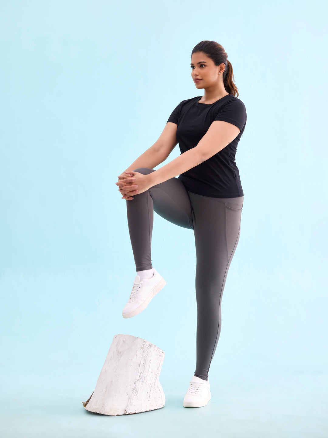 Silver Grey Nylon Stretch Training Tights