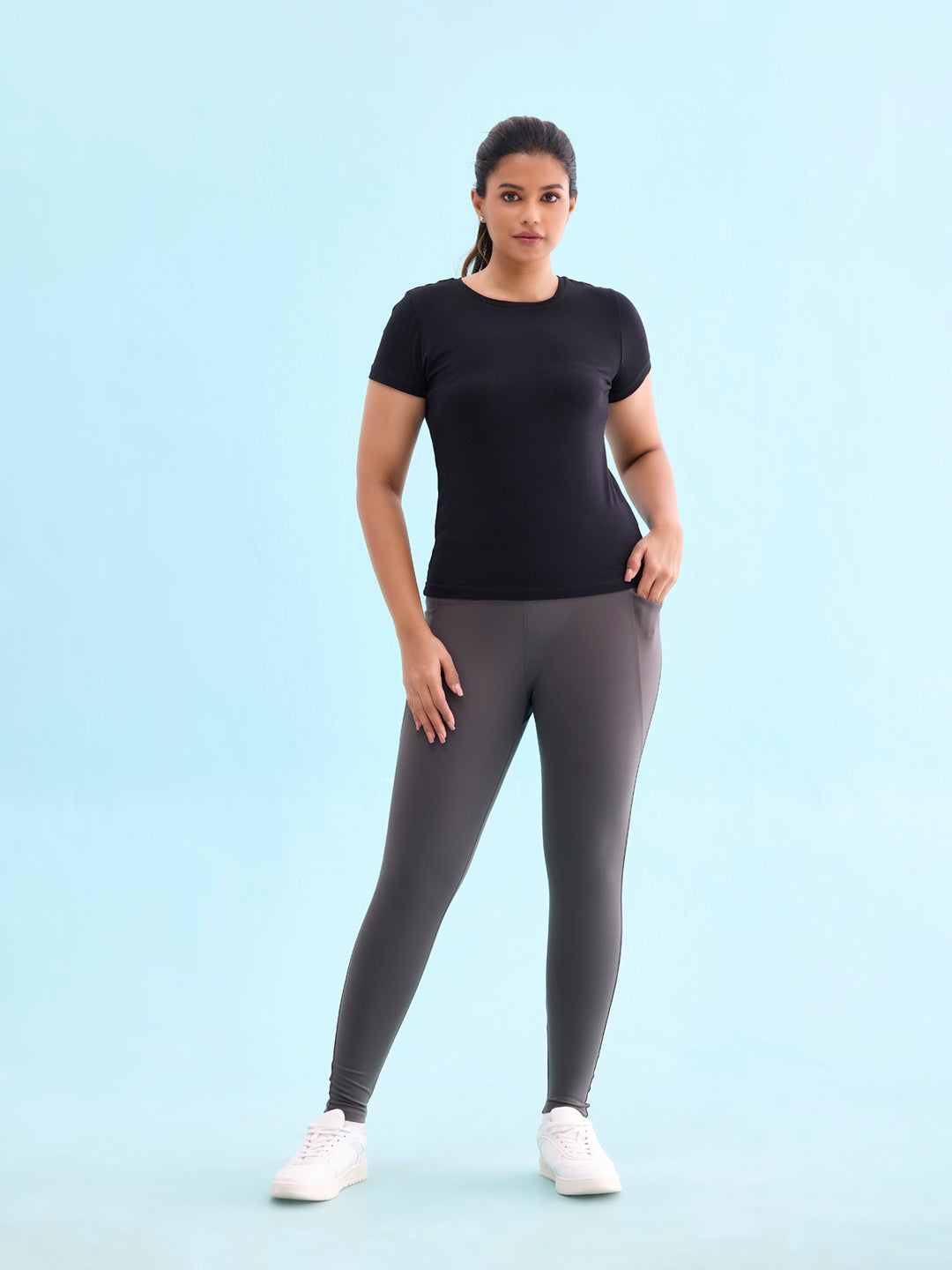 Silver Grey Nylon Stretch Training Tights