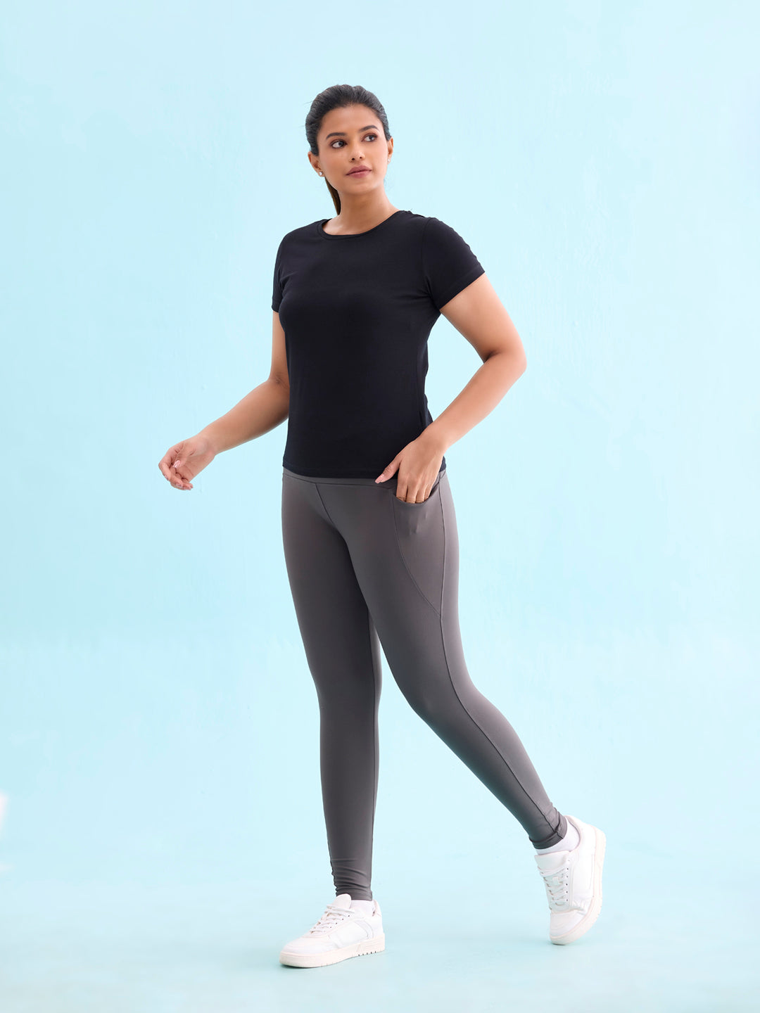 Silver Grey Nylon Stretch Training Tights