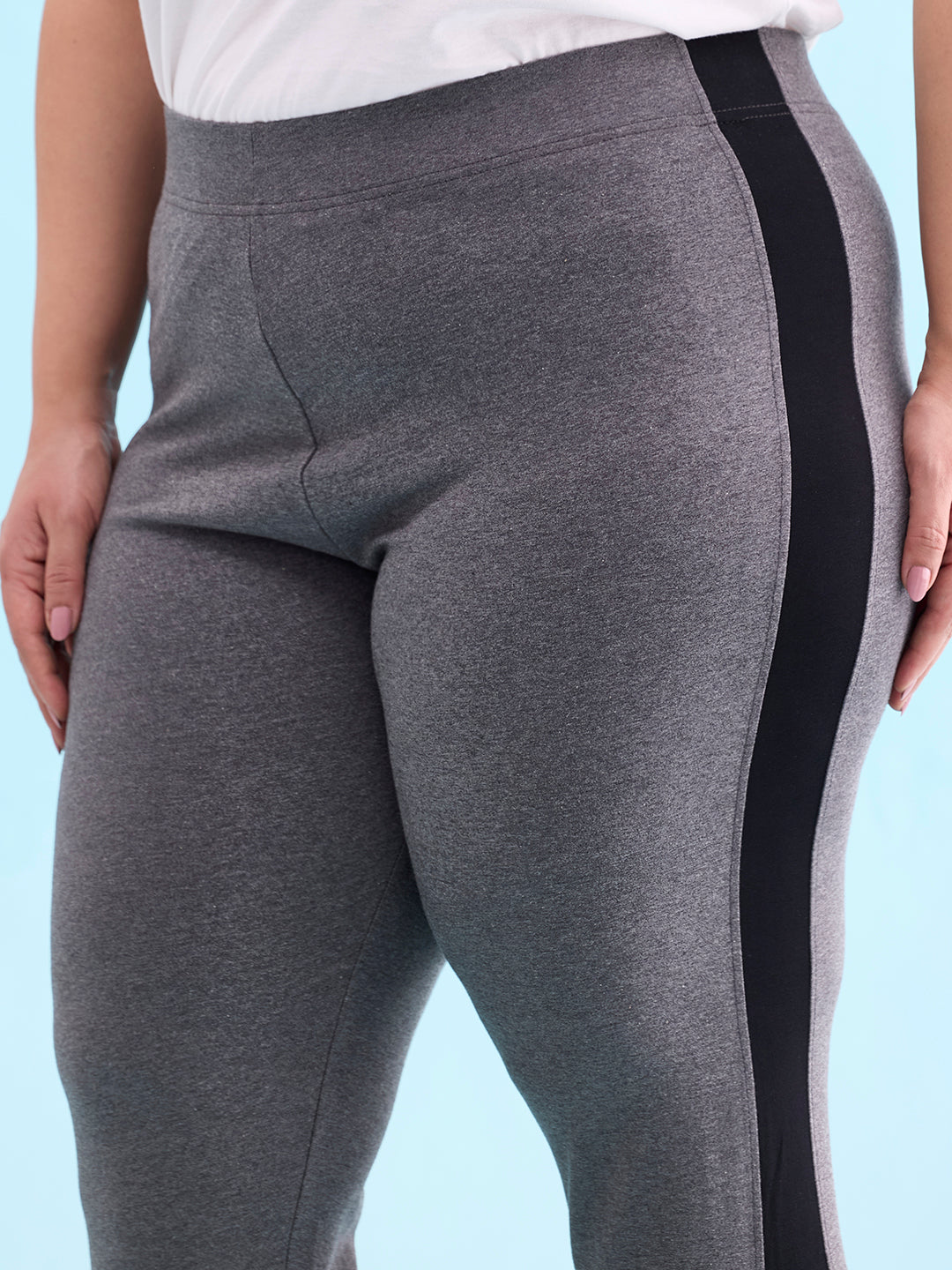 Antra Melanges Cotton Stretch Side Stripes Active Leggings S