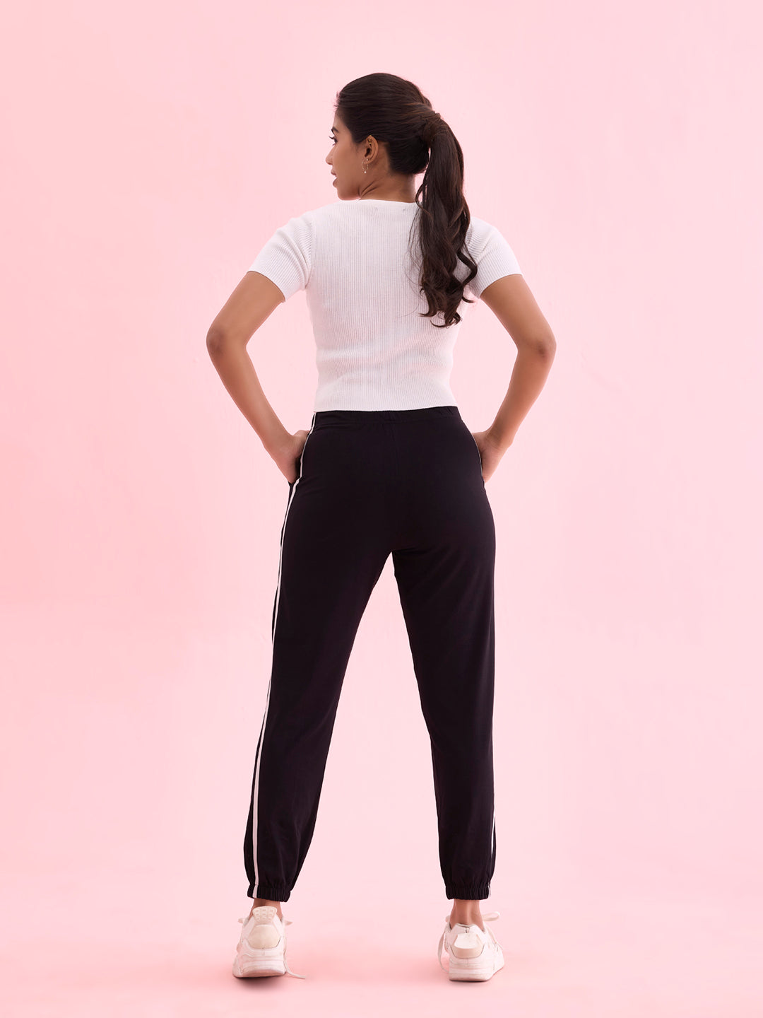 Black Cotton Stretch Side Stripes Active Joggers