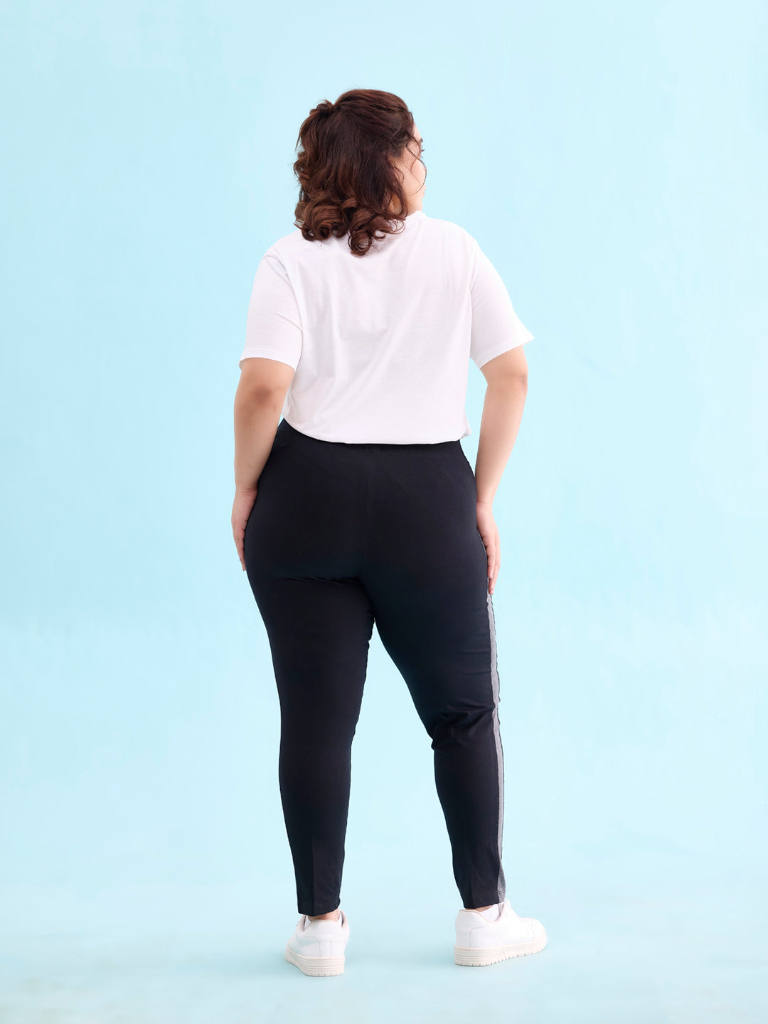 Black Cotton Stretch Side Stripes Active Leggings