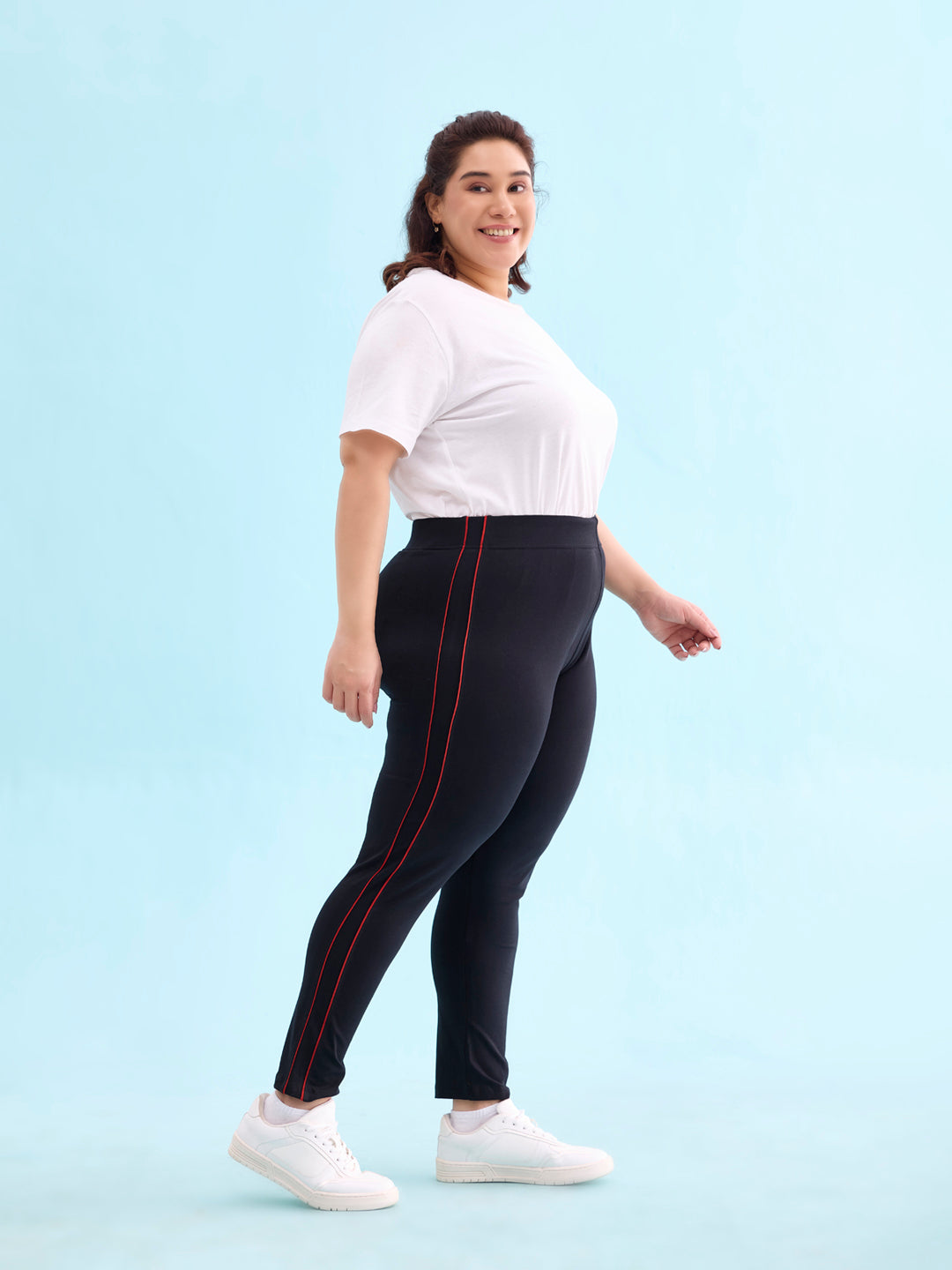 Black Cotton Stretch Side Stripes Active Leggings