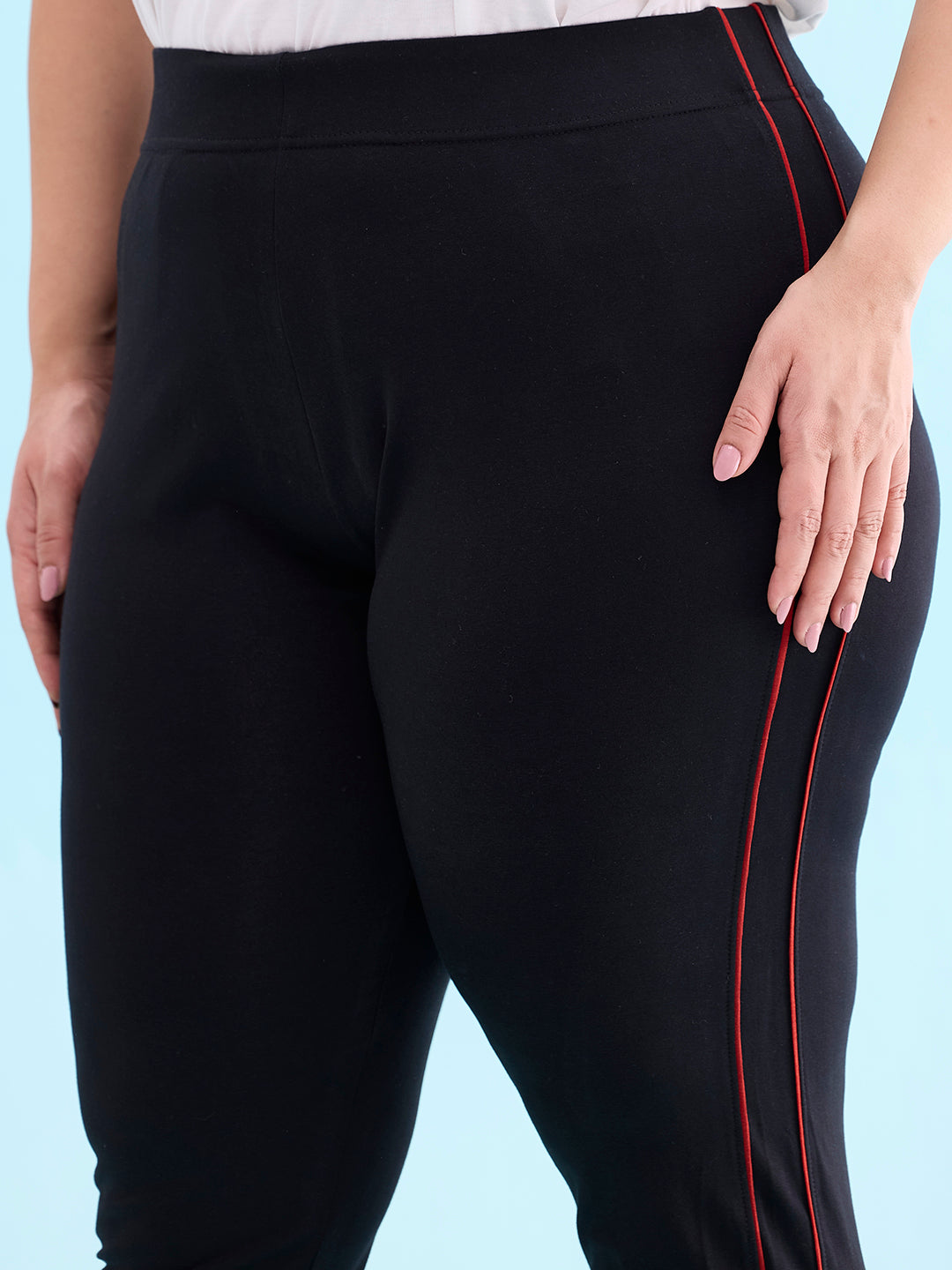 Black Cotton Stretch Side Stripes Active Leggings