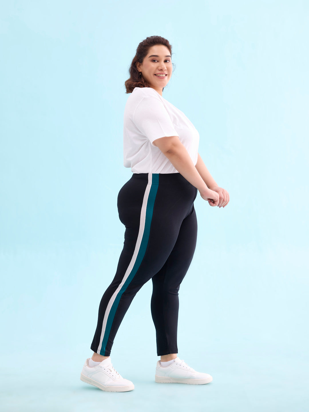 Black Cotton Stretch Side Stripes Active Leggings