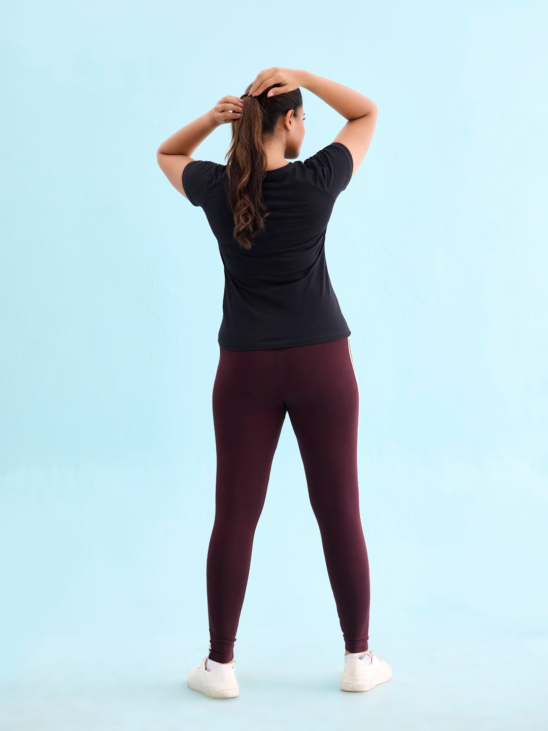 Brown Cotton Stretch Side Stripes Active Leggings