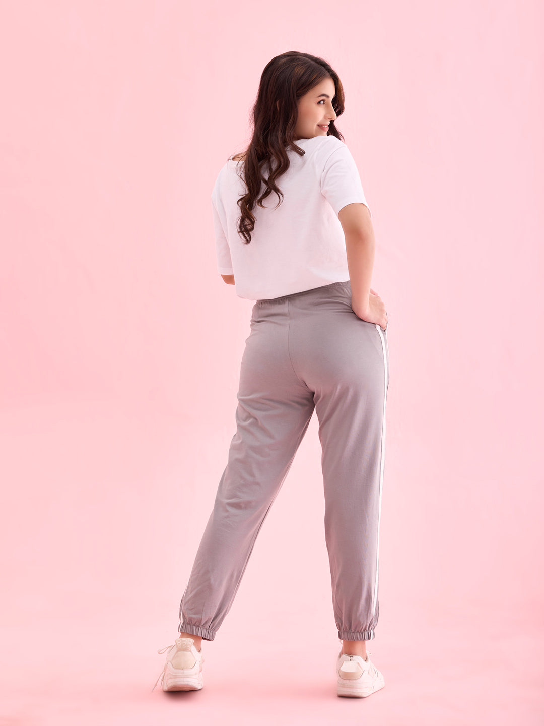 Grey Cotton Stretch Side Stripes Active Joggers