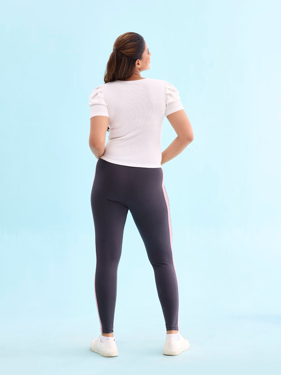 Grey Cotton Stretch Side Stripes Active Leggings