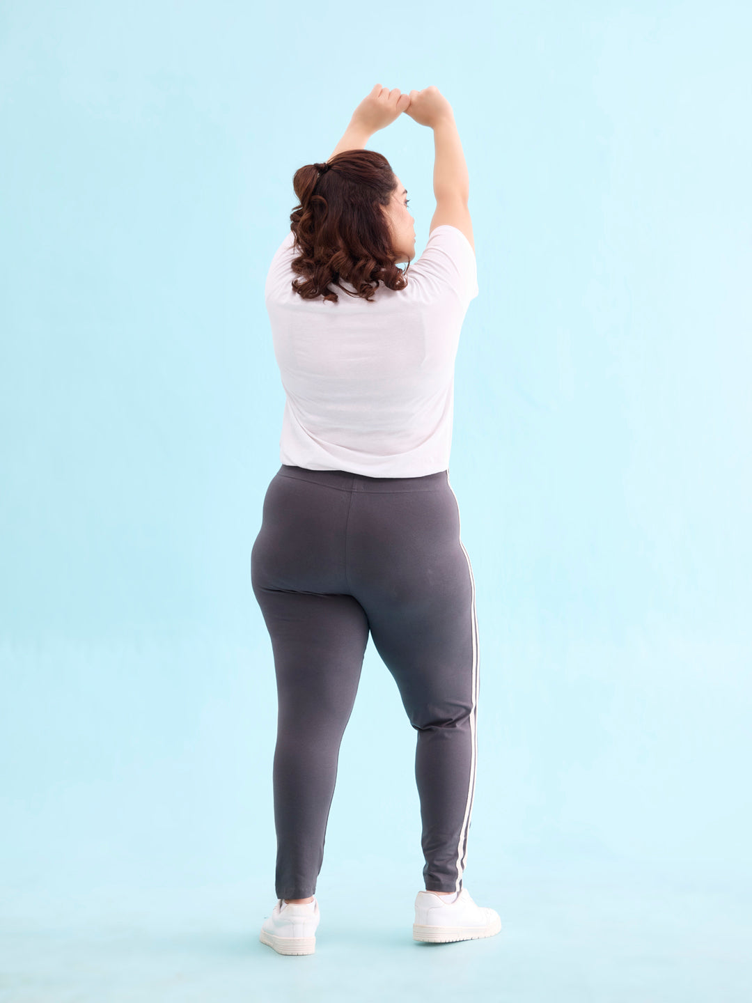 Grey Cotton Stretch Side Stripes Active Leggings