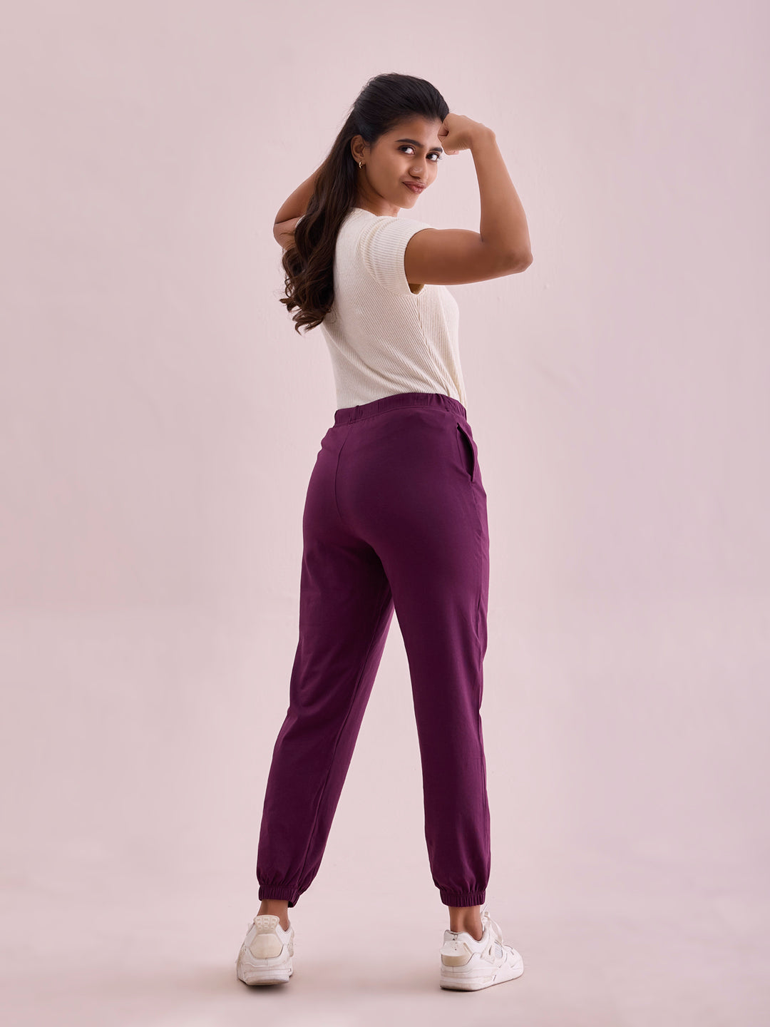 Dark Purple Cotton Stretch Casual Joggers