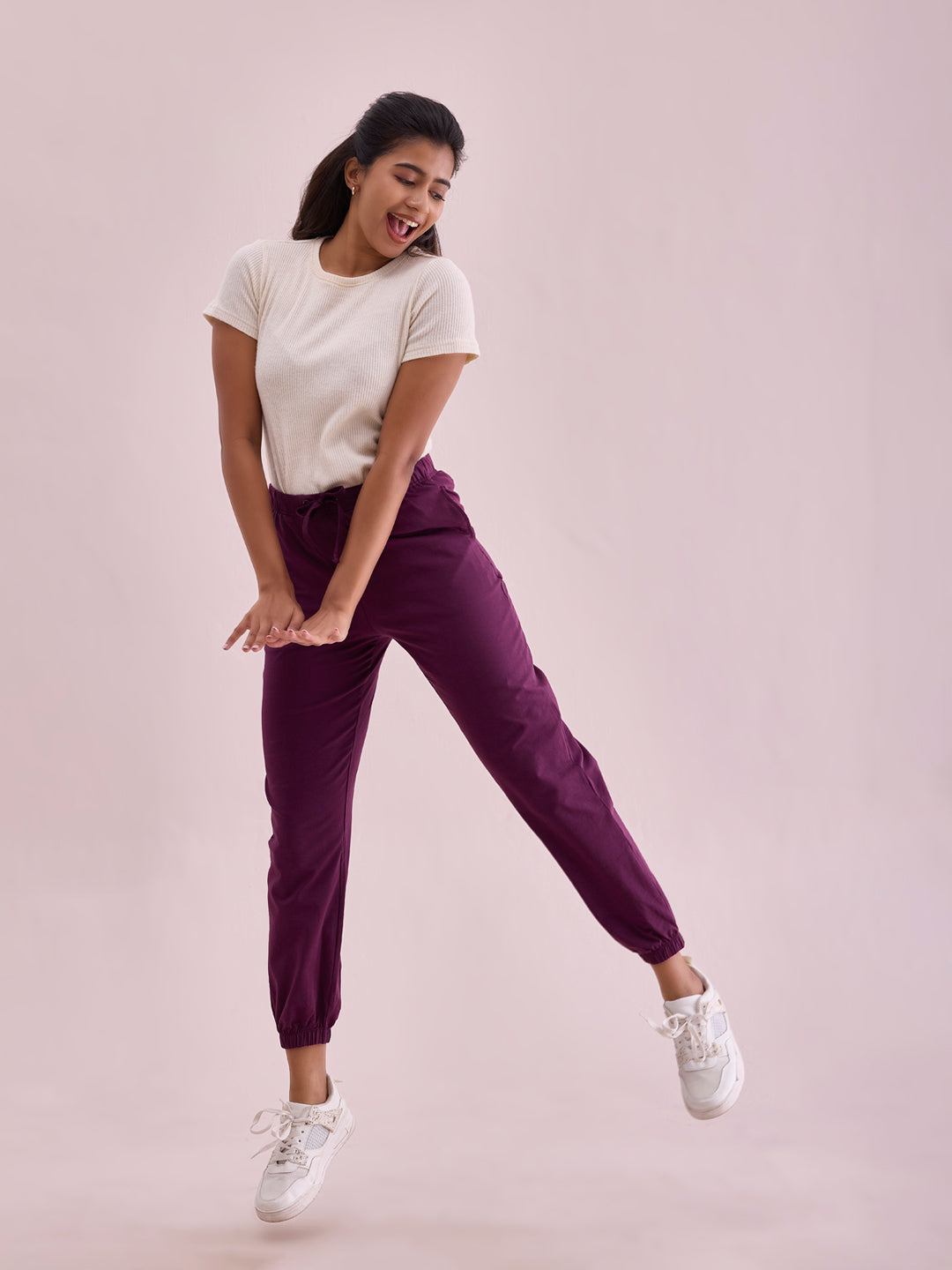 Dark Purple Cotton Stretch Casual Joggers