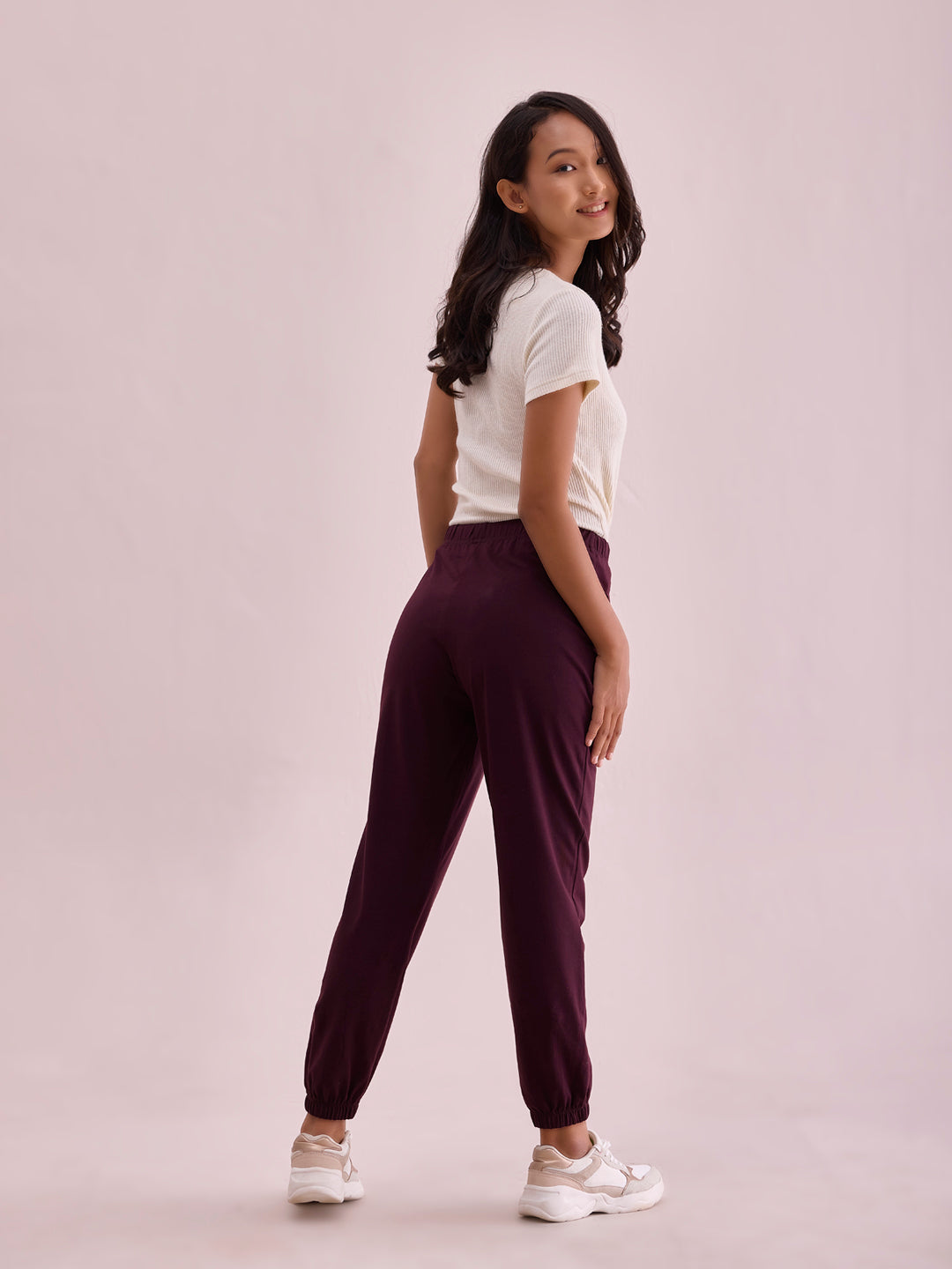 Dark Wine Cotton Stretch Casual Joggers