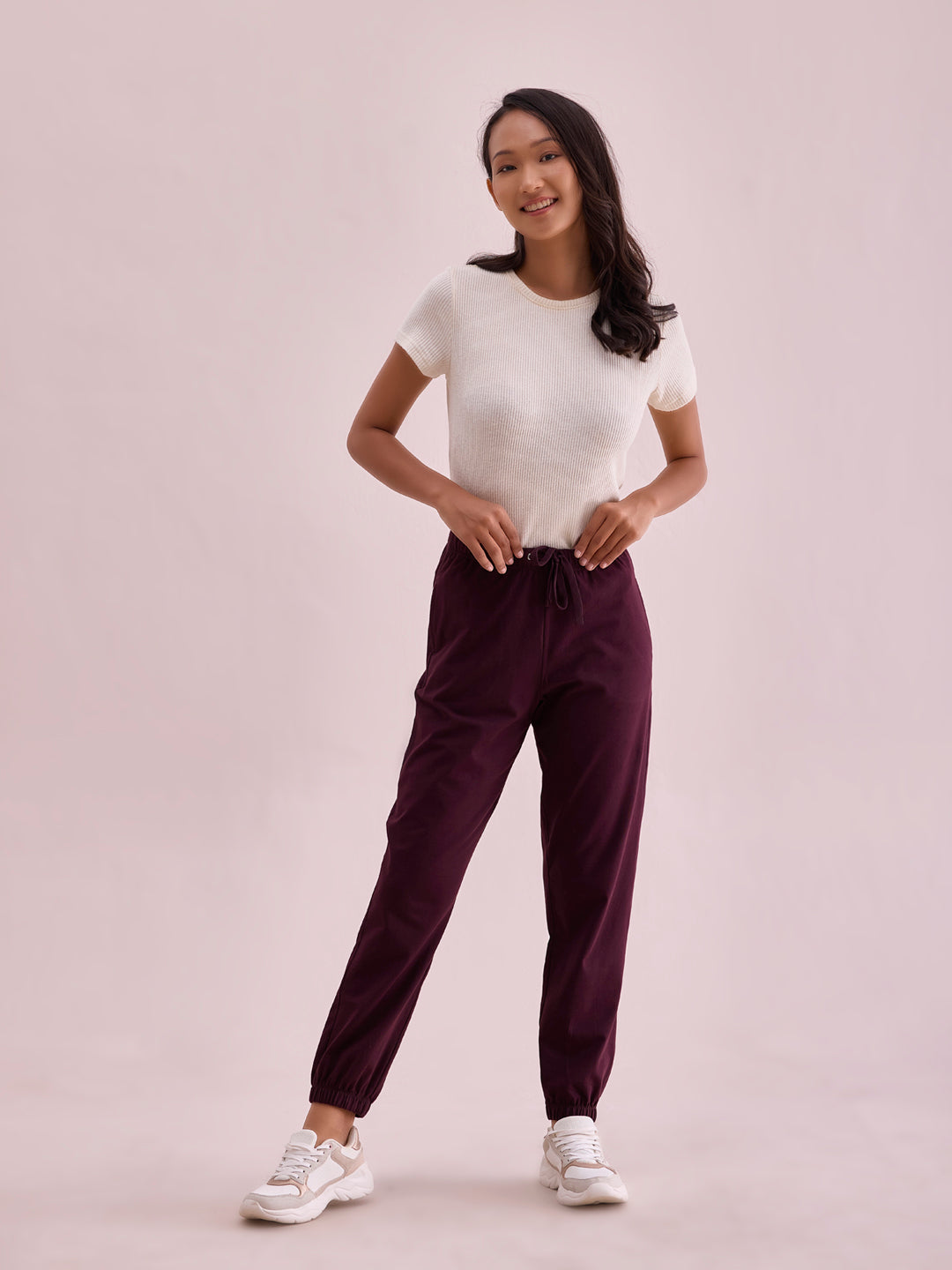 Dark Wine Cotton Stretch Casual Joggers