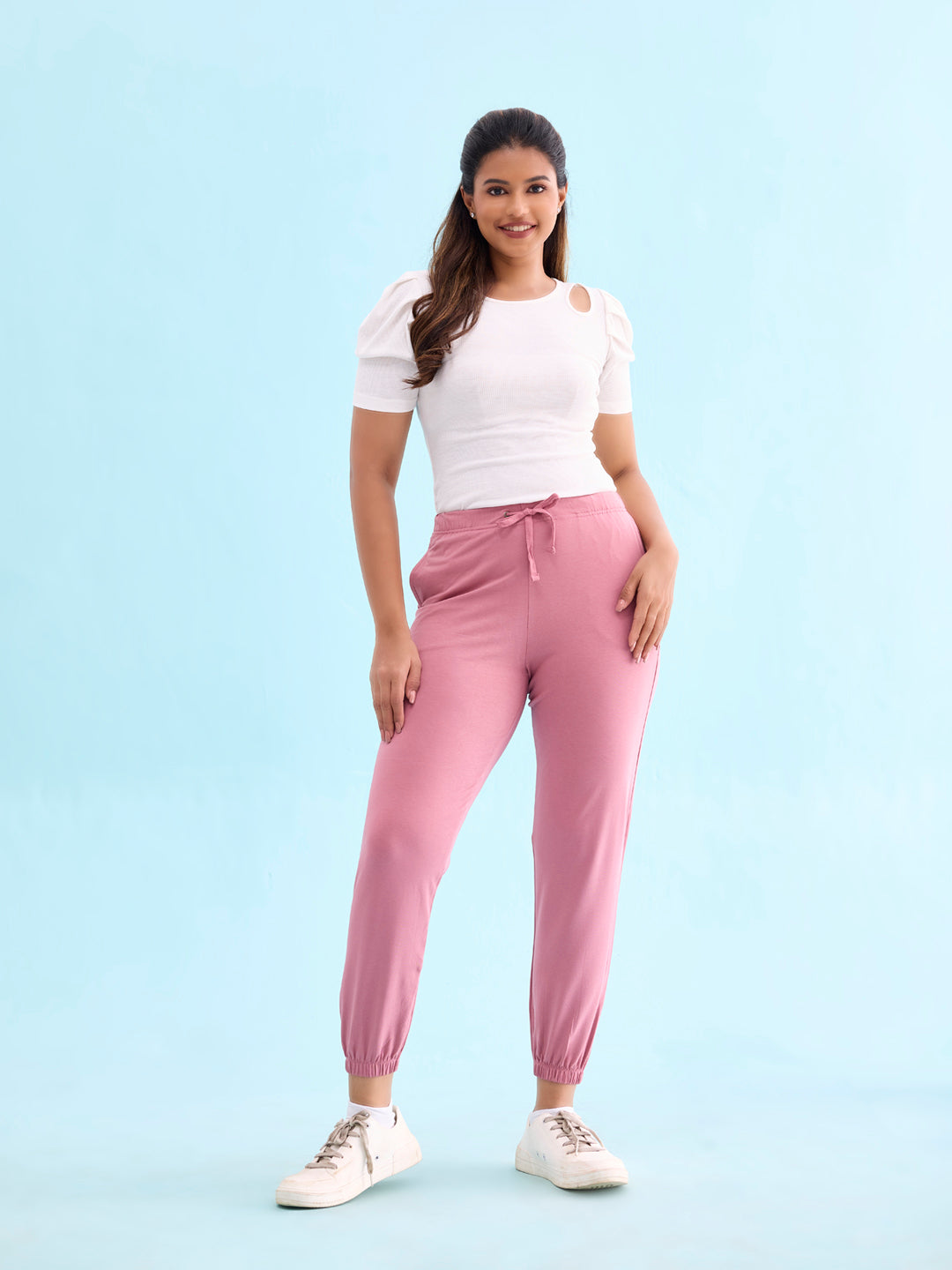 Women Solid Mauve Mid Rise Casual Joggers