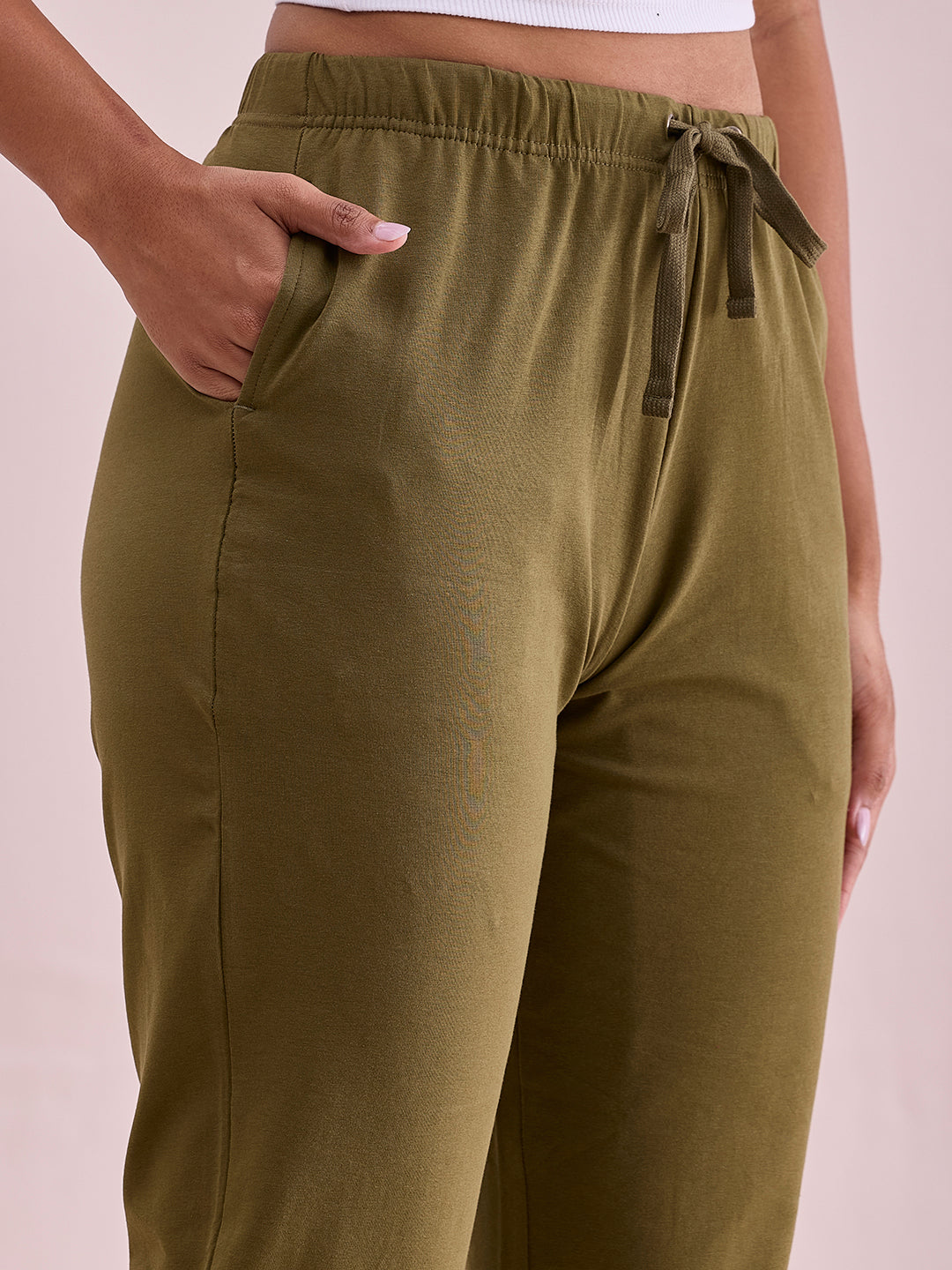 Olive Green Cotton Stretch Casual Joggers