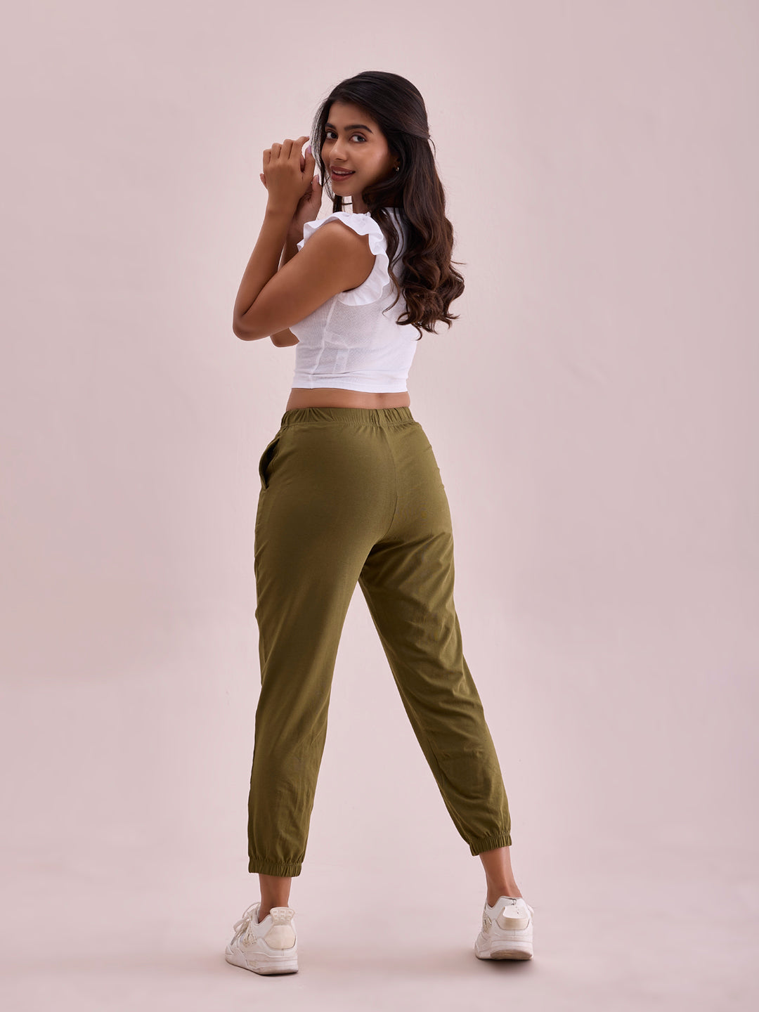 Olive Green Cotton Stretch Casual Joggers