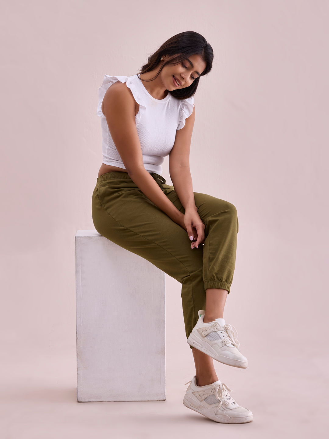 Olive Green Cotton Stretch Casual Joggers