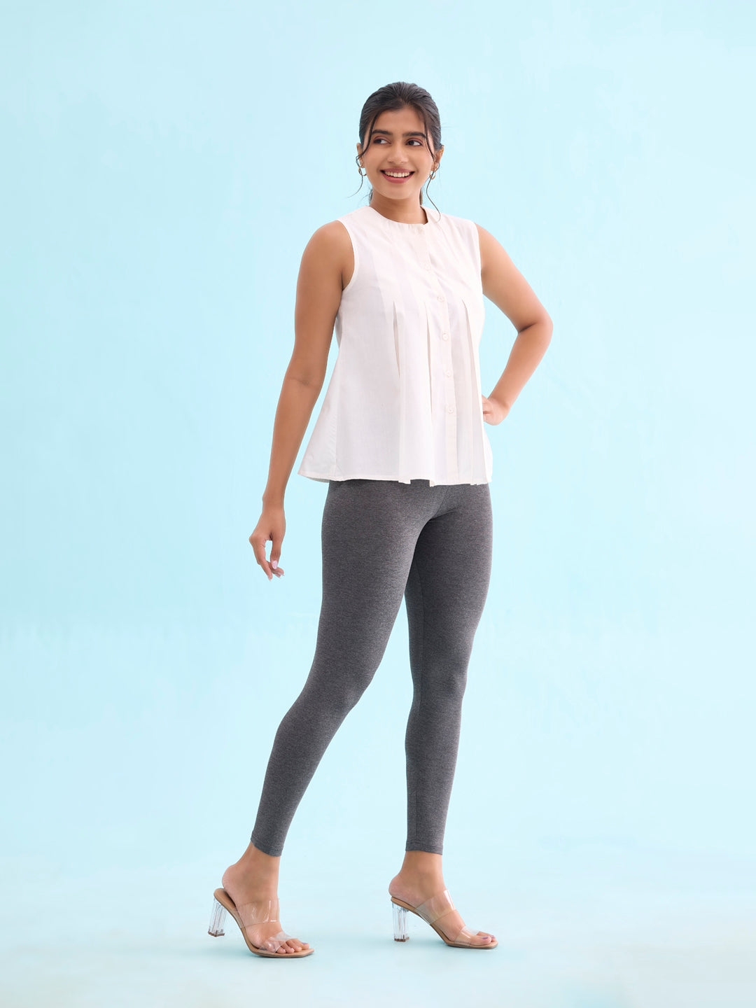 Antra Melanges Cotton Stretch Cropped Leggings