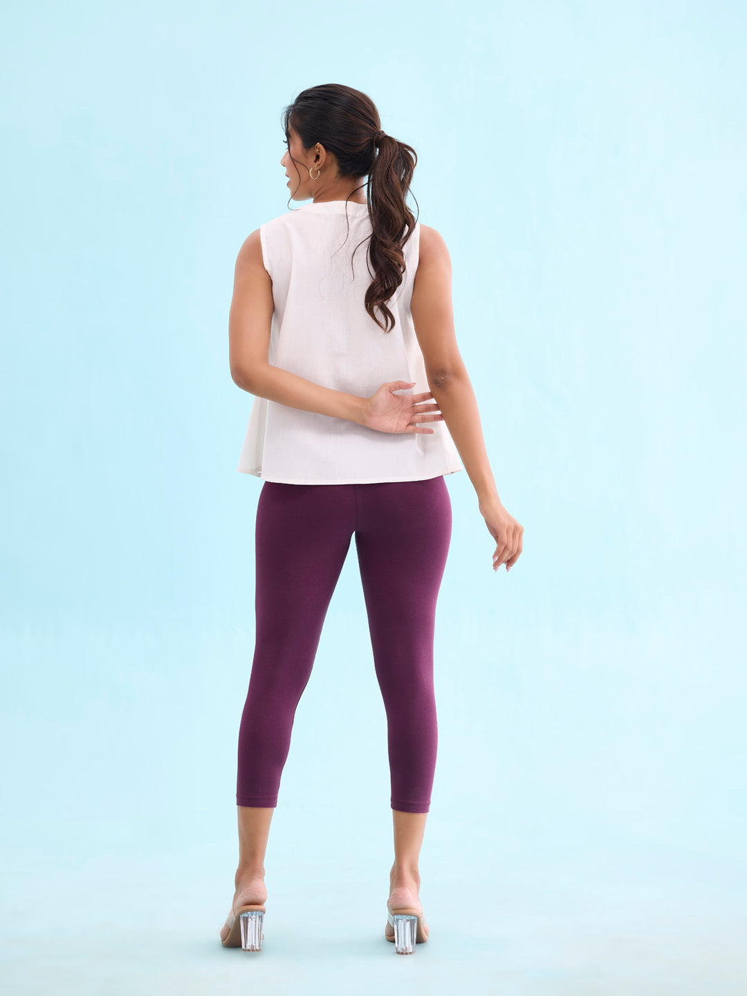 Dark Purple Cotton Stretch Cropped Leggings