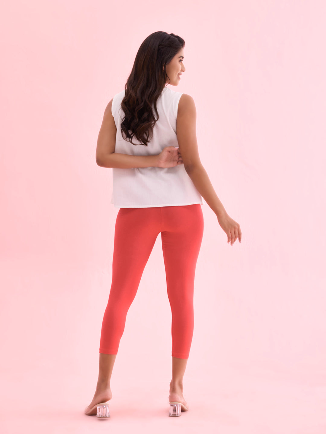 Dark Red Cotton Stretch Cropped Leggings S1