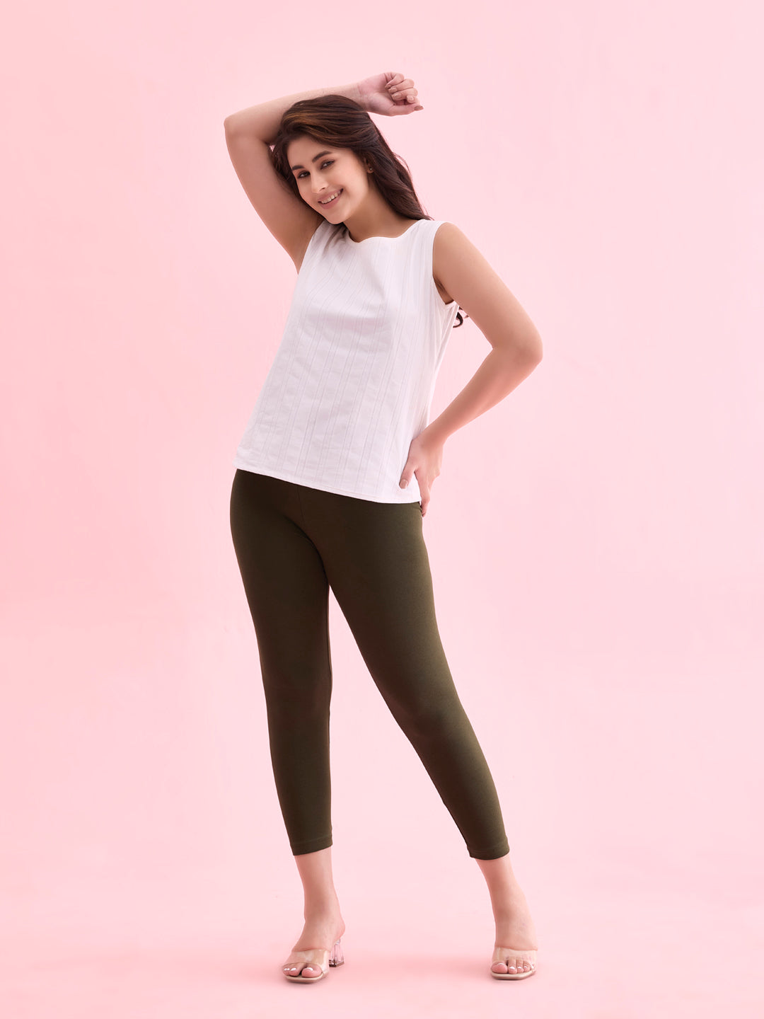 Dark Olive Cotton Stretch Cropped Leggings