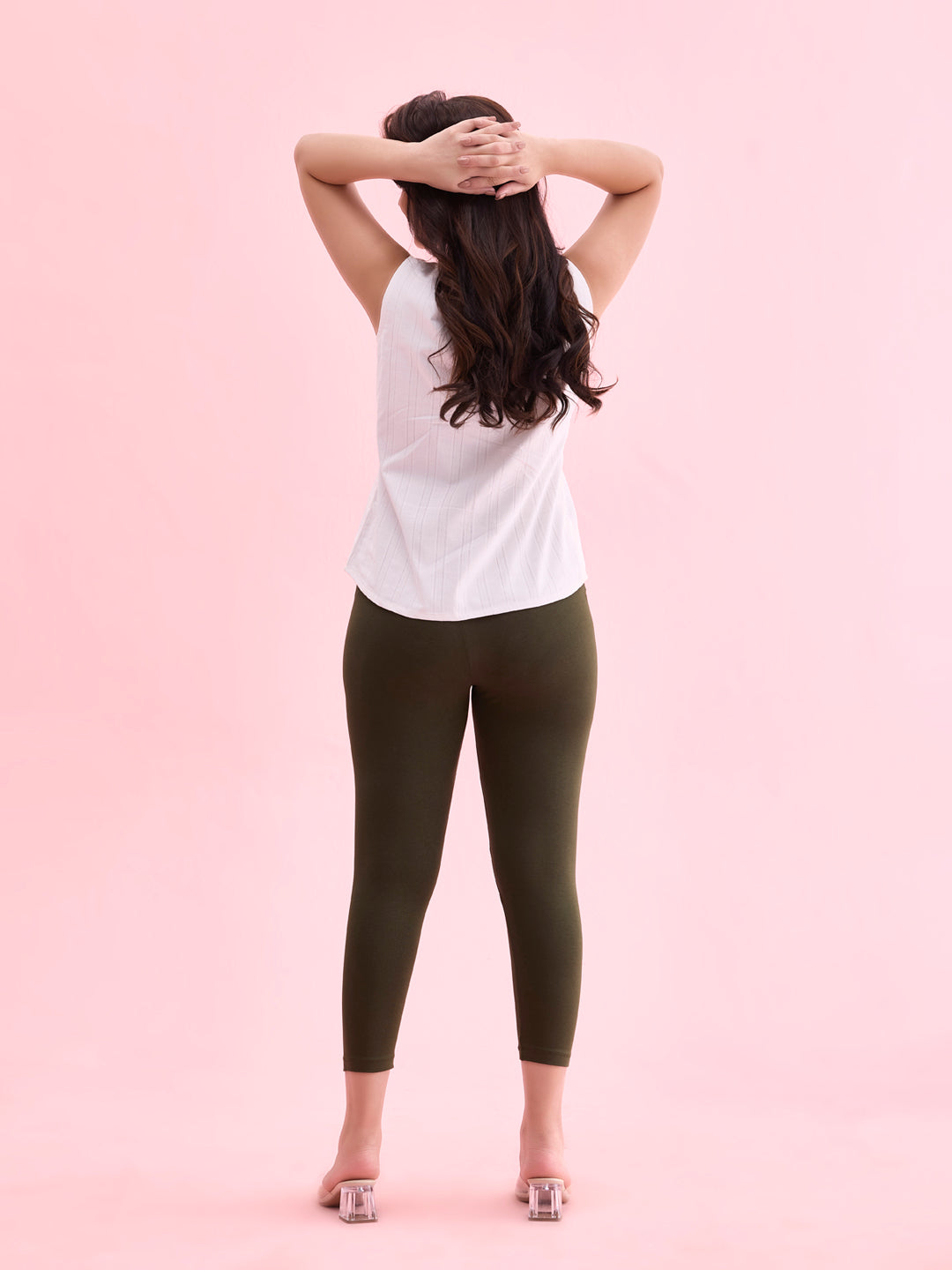 Dark Olive Cotton Stretch Cropped Leggings