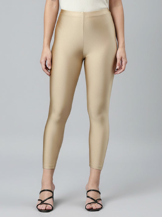 Gold Cotton Stretch Cropped Leggings