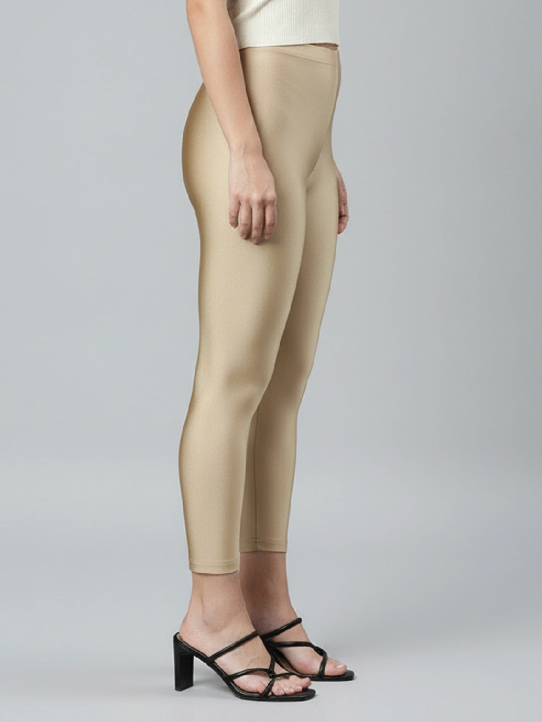 Gold Cotton Stretch Cropped Leggings