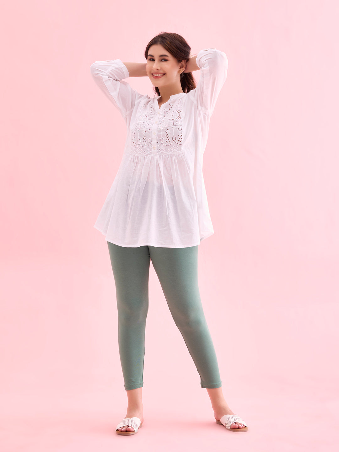 Leaf Green Cotton Stretch Cropped Leggings