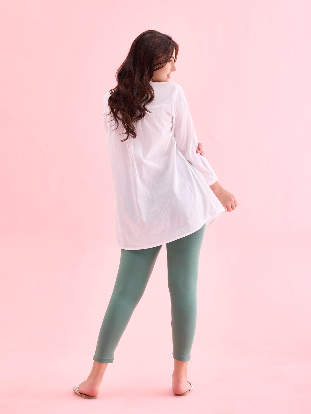 Leaf Green Cotton Stretch Cropped Leggings