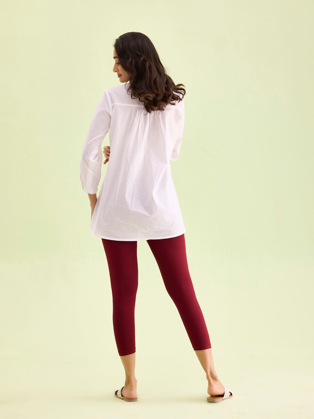 Maroon Cotton Stretch Cropped Leggings