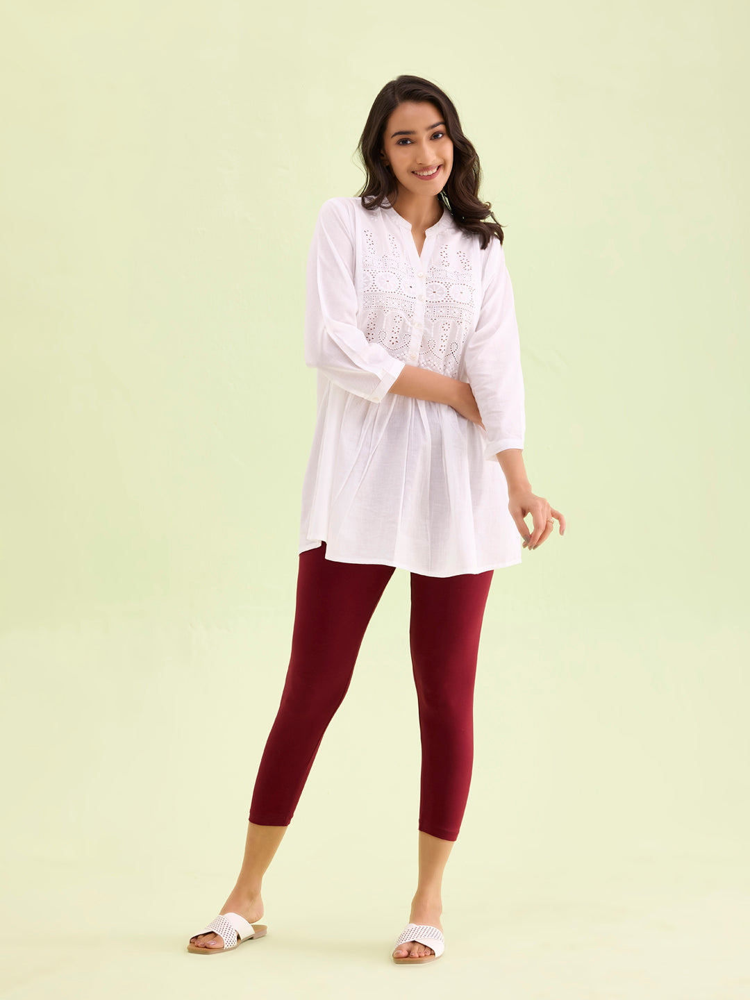 Maroon Cotton Stretch Cropped Leggings