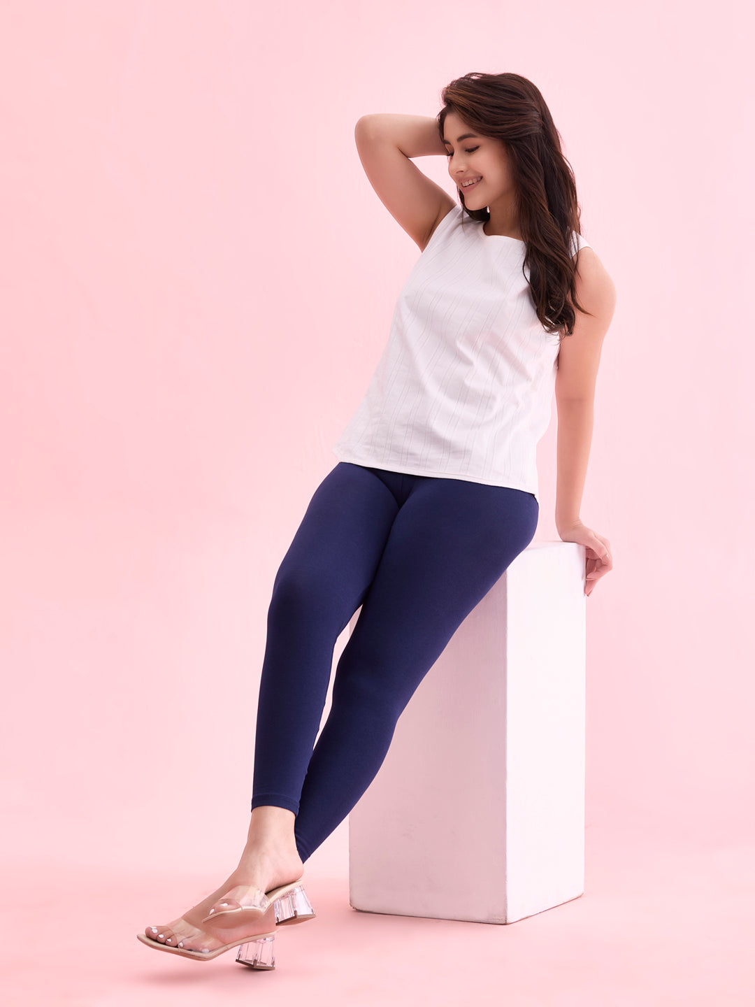 Navy Cotton Stretch Cropped Leggings