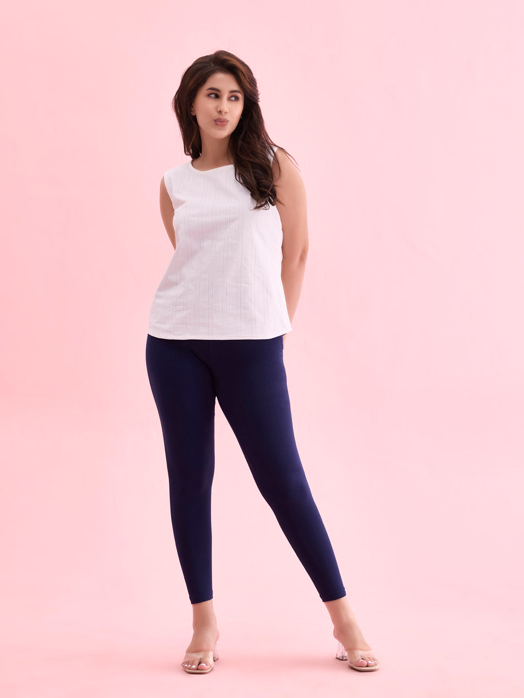 Navy Cotton Stretch Cropped Leggings