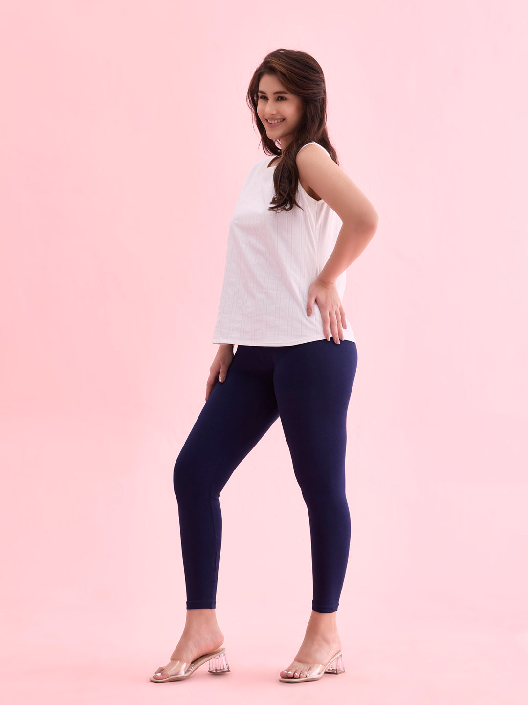 Navy Cotton Stretch Cropped Leggings