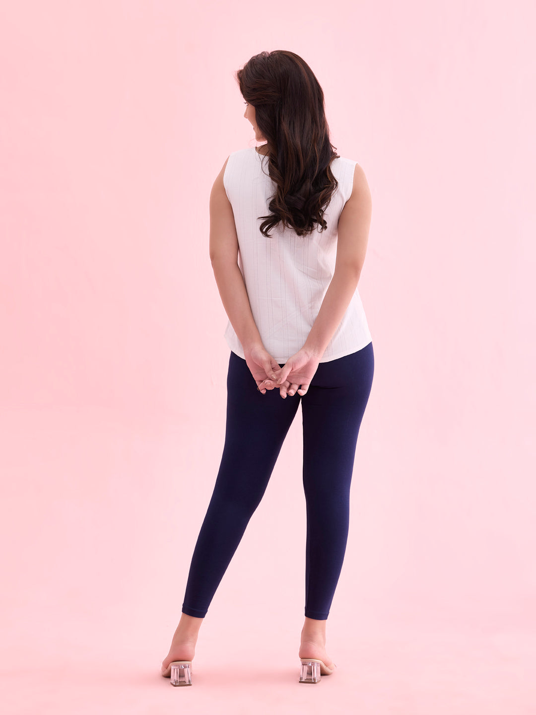 Navy Cotton Stretch Cropped Leggings