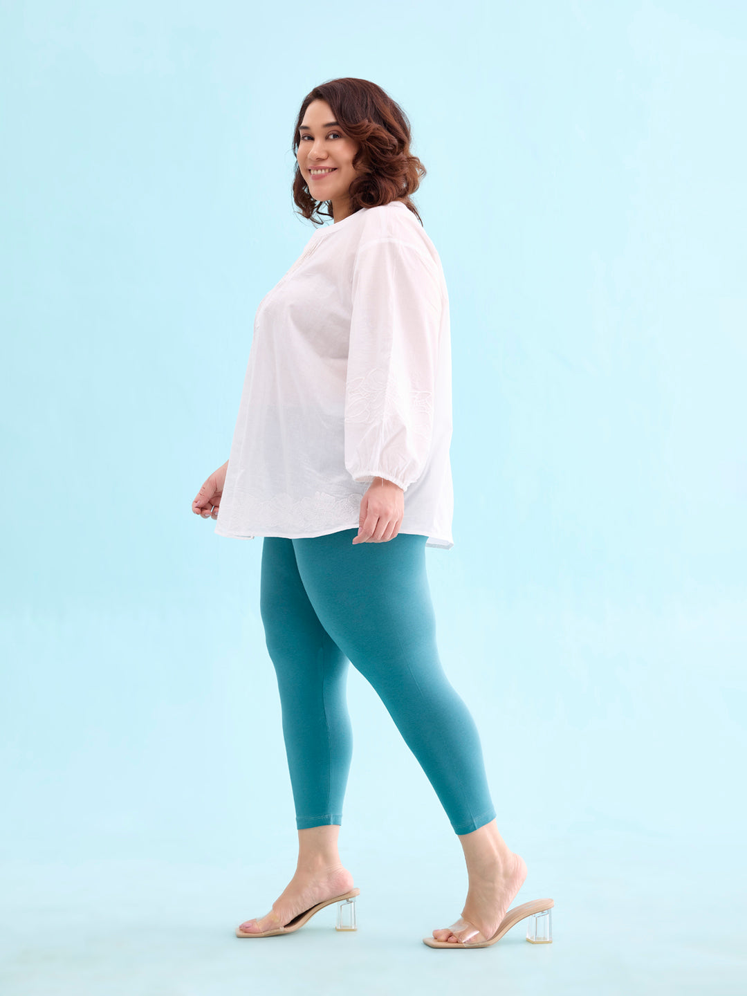 Ocean Green Cotton Stretch Cropped Leggings